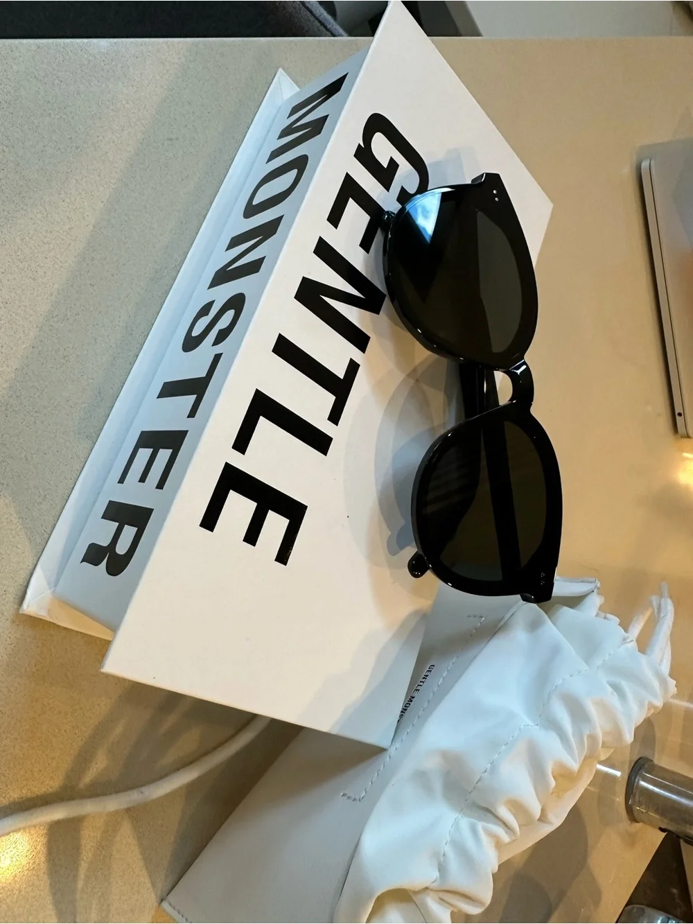 GENTLE MONSTER Black Round Sunglasses with White Case